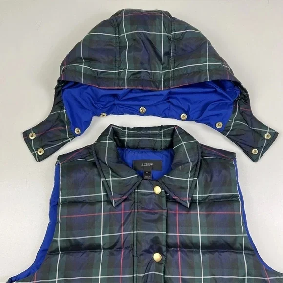 J Crew tartan puffer vest with detachable Hood - Picture 5 of 8